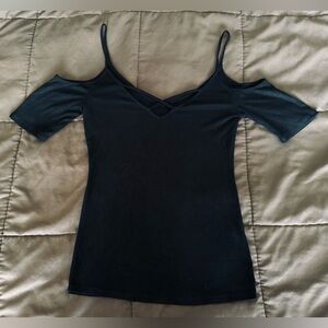 Criss Cross Cold Shoulder Short Sleeve Top